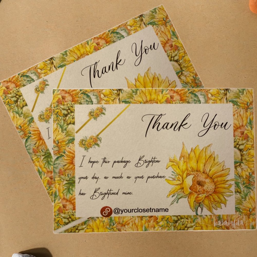 SUNFLOWER FLOWERS Order Insert Packaging You Card, Thank For Your Purchase